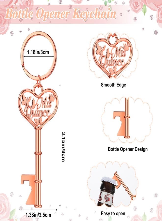 Aurelema 50 Sets Quinceanera Party Favors for Guests Butterfly Bottle Opener Keychain Thank You Tag Organza Bag Sweet 15 Years Quinceanera Gifts for Mis Quince Birthday Party Supplies (Rose Gold) - Image 2